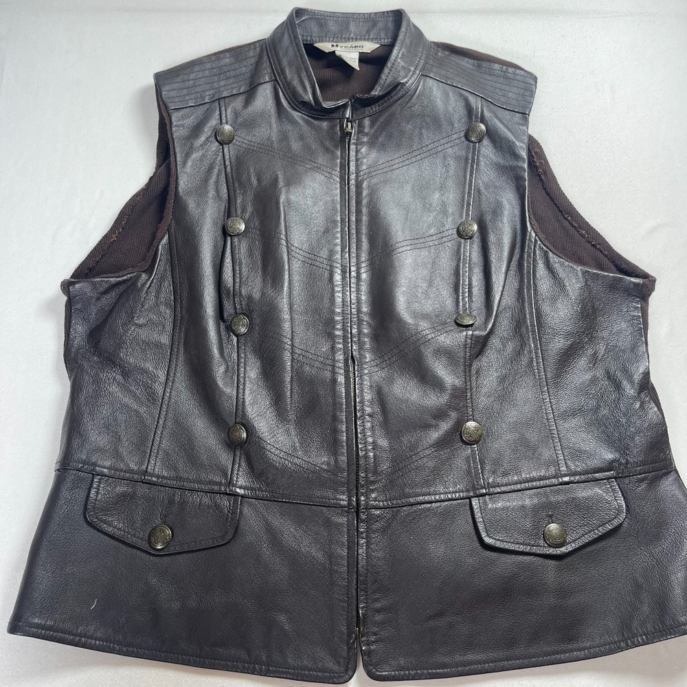 Nygard‎ Collection Leather Moto Vest Women's Size XL Espresso Brown Mock Neck